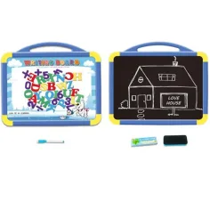 Tablă de desen magnetică bilateral cu accesorii culoarea albastră imaginea 2