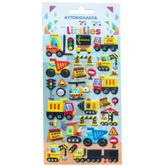 The Littlies: Set de autocolante 3D pufos cu utilaje 10x22cm pe foaie
