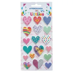 The Littlies: Set de autocolante 3D pufoasă cu inimioare de diferite dimensiuni pe foaie de 10x22cm