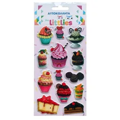 The Littlies: Set de autocolante 3D pufos cu dulciuri pe foaie de 10x22cm
