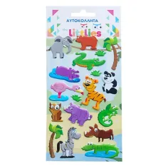 The Littlies: Set de autocolante pufos 3D cu animale din junglă pe foaie de 10x22cm
