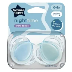 Tommee Tippee: Set de suzete ortodontice fluorescente pentru noapte, 2 bucăți, disponibile în mai multe variante (0-6 luni)