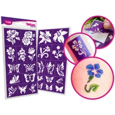 TyToo: Set de șabloane pentru tatuaje cu sclipici Flori 24buc