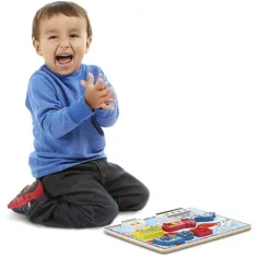 Puzzle de formă din lemn gros cu vehicule 9 elemente - Melissa & Doug imaginea 2