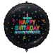 Balon folie de ziua de naștere – cu inscripția „Happy Birthday”, cu tort și confetti, pe fundal negru, 46 cm