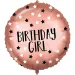 Balon folie pentru ziua de naștere – inscripție „Birthday Girl”, roz auriu cu stele, 46 cm