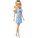 Barbie: Păpușă fashionistă blondă, stilată, în rochie albastră cu model de papion - Mattel