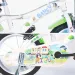 Bicicletă pentru copii Bluey de 14” cu suport pentru sticlă de apă și roți ajutătoare, în culorile alb-albastru-verde – bicicletă Dino Bikes