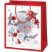 Cardex: Saco de cadou de dimensiune medie cu model de clopoței roșu-alb 17x10x23cm