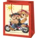 Familia de ursuleți pe motocicletă - pungă de cadou medie cu model, 18x10x23cm
