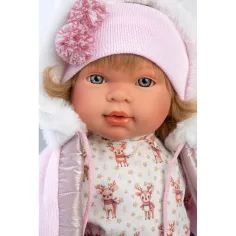 Llorens: Carla, păpușă plângătoare de 42 cm cu suzetă, în fustă albastră imaginea 3