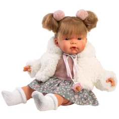 Llorens: Joelle, păpușă plângătoare de 38 cm cu suzetă, în palton alb imaginea 3