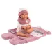 Llorens: Mimi, păpușă plângătoare de 42 cm cu sac de dormit roz cu urechi de ursuleț.