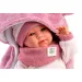 Llorens: Mimi, păpușă plângătoare de 42 cm cu sac de dormit roz cu urechi de ursuleț.