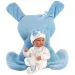 Llorens: Păpușă de 35 cm cu sac de dormit albastru cu iepurași.