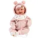 Llorens: Păpușă nou-născută Tala Sonrisas de 44 cm cu sunete, în salopetă roz.