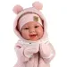 Llorens: Păpușă nou-născută Tala Sonrisas de 44 cm cu sunete, în salopetă roz.