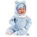 Llorens: Păpușă nou-născută de 44 cm cu sunet, îmbrăcată în haine cu glugă albastră.