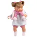 Llorens: Păpușă plângătoare Alexandra de 42 cm cu suzetă și fular roz cu ciucure.