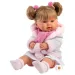 Llorens: Păpușă plângătoare Alexandra de 42 cm cu suzetă și fular roz cu ciucure.