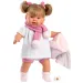 Llorens: Păpușă plângătoare Alexandra de 42 cm cu suzetă și fular roz cu ciucure.