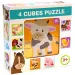 Cub de puzzle cu animale de casă 4 bucăți 