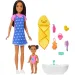 Păpușa Barbie în rochiță cu inimioare, set de joacă babysitter – Mattel