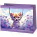 Pungă cadou exclusivă de dimensiune medie, de culoare mov, cu pui de leu și flori, 18x10x23cm