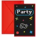 Set de 6 invitații de petrecere cu tematică de gamer, cu plicuri incluse.