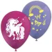 Set de 8 baloane mov-roz cu model de unicorn curcubeu