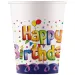 Set de 8 pahare de hârtie cu inscripția "Happy Birthday" curcubeu, 200ml