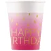 Set de 8 pahare de hârtie roz cu inscripția "Happy Birthday", 200ml