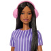 Barbie: Păpușă de modă Fashionista Prietene stilate cu căști, în rochie mov – Mattel