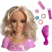 Cap de păpușă cu păr lung și blond pieptănabil cu colier de perle si accesorii