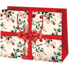 Cardex: Sac de cadou mare cu model de fundiță roșie 26x13x33cm