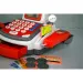 Casă de marcat electronică rosie cu bandă rulantă, cu produse și sunete