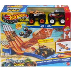 Hot Wheels Monster Trucks: Set de pistă de urmărire cu 2 mașinuțe - Mattel imaginea 1