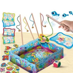 Joc de pescuit magnetic din lemn Montessori pentru bebeluși imaginea 2