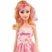 Nicky: Papusa de moda uriasa cu par blond intr-o rochie roz cu efecte sonore 56cm