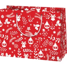 Sac de cadou de dimensiuni medii roșu-alb pentru Crăciun 18x10x23cm