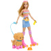 Set Barbie cu role pentru plimbat câinele - Păpușă blondă - Mattel
